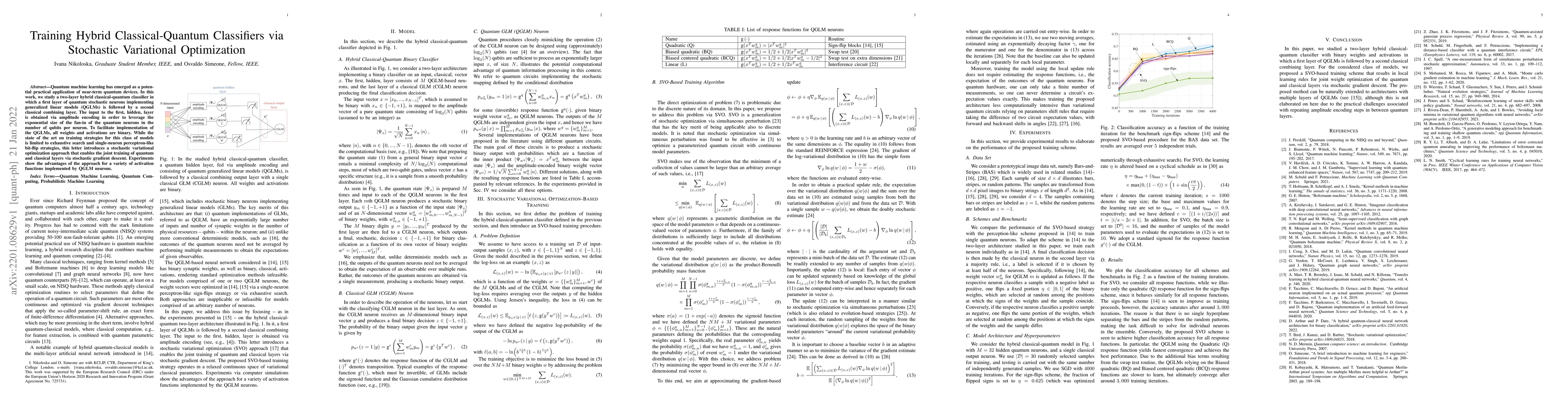 Thumbnail for Training Hybrid Classical-Quantum Classifiers via Stochastic Variational
  Optimization