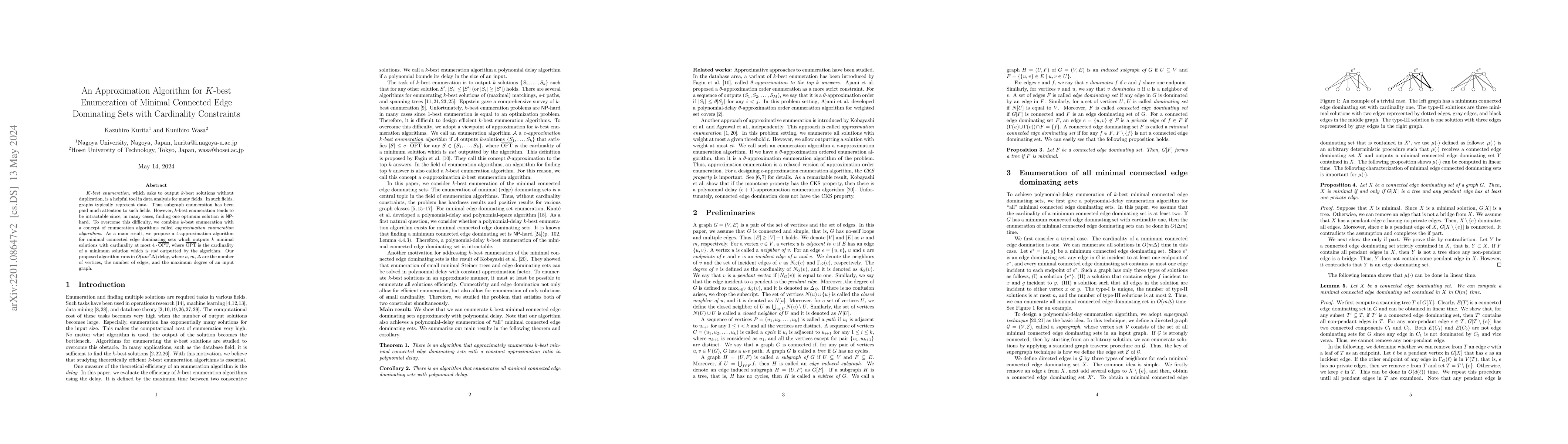 Thumbnail for An Approximation Algorithm for $K$-best Enumeration of Minimal Connected
  Edge Dominating Sets with Cardinality Constraints