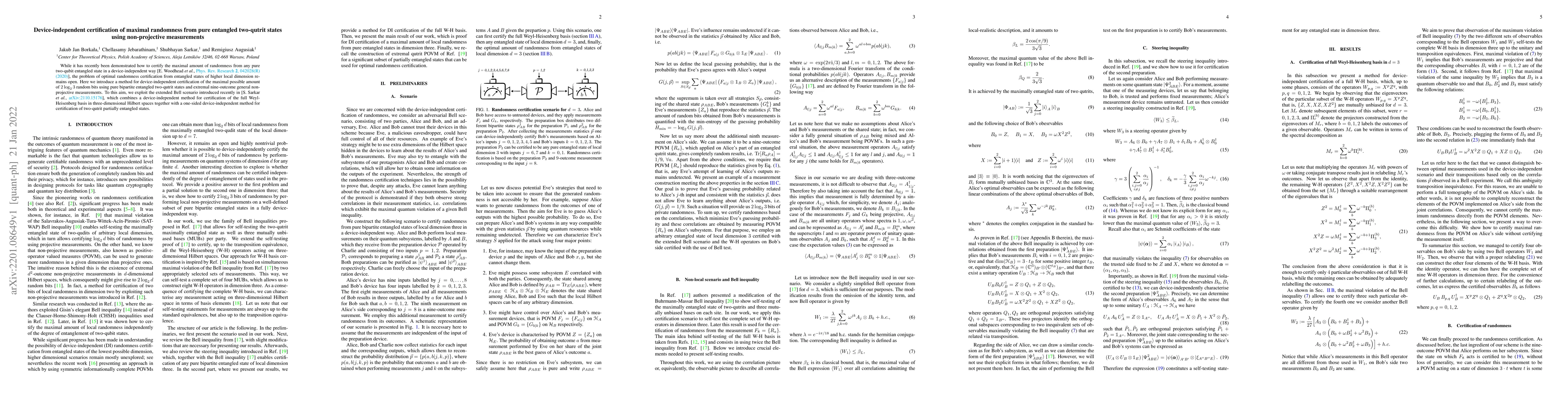 Thumbnail for Device-independent certification of maximal randomness from pure
  entangled two-qutrit states using non-projective measurements