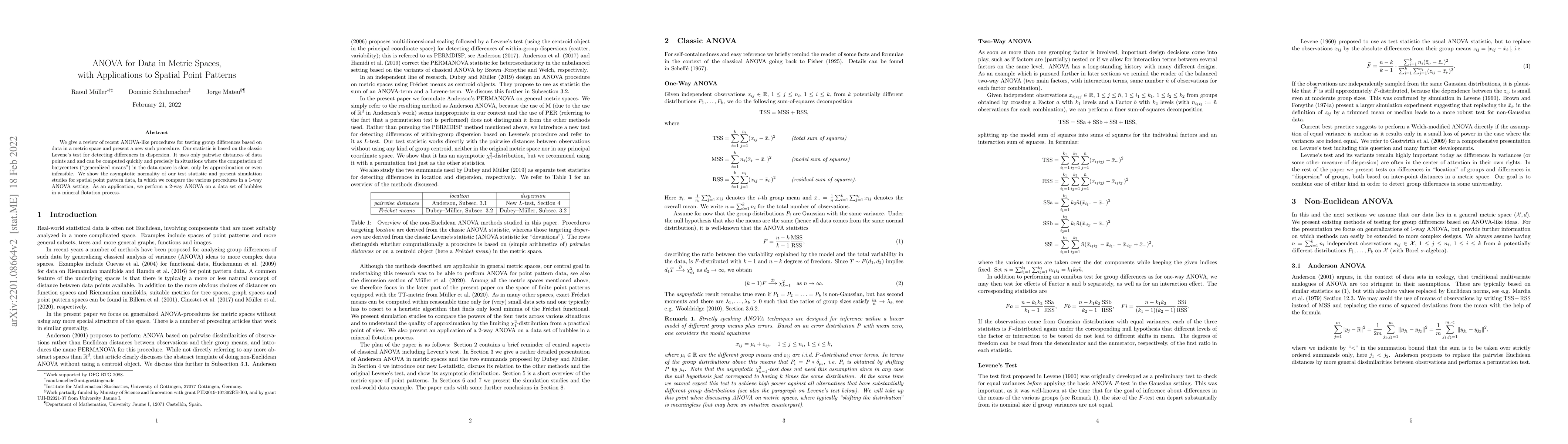 Thumbnail for ANOVA for Data in Metric Spaces, with Applications to Spatial Point
  Patterns