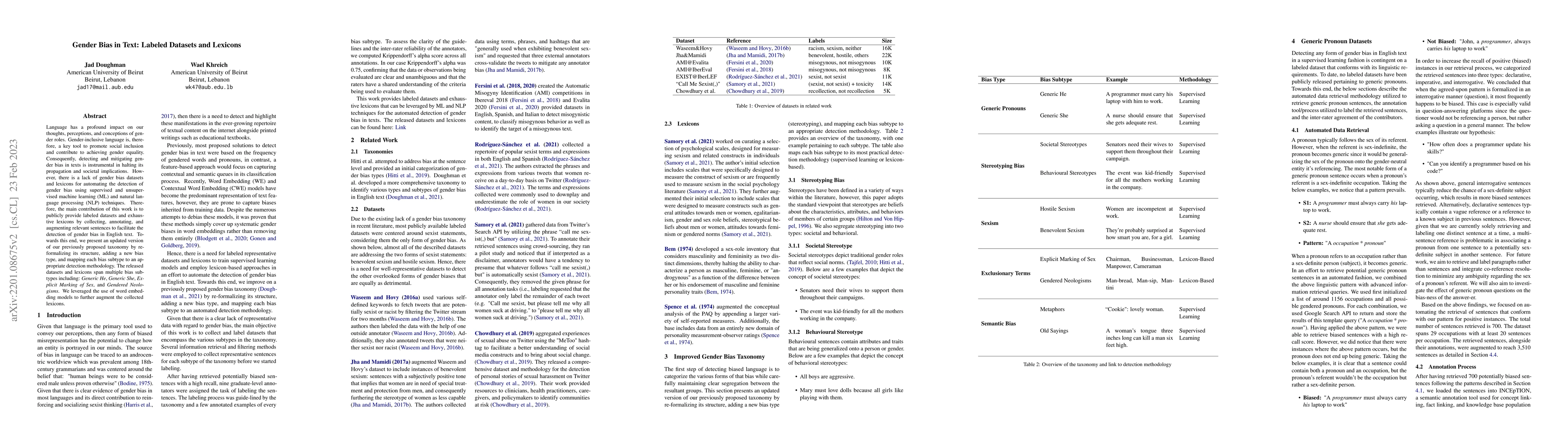 Thumbnail for Gender Bias in Text: Labeled Datasets and Lexicons