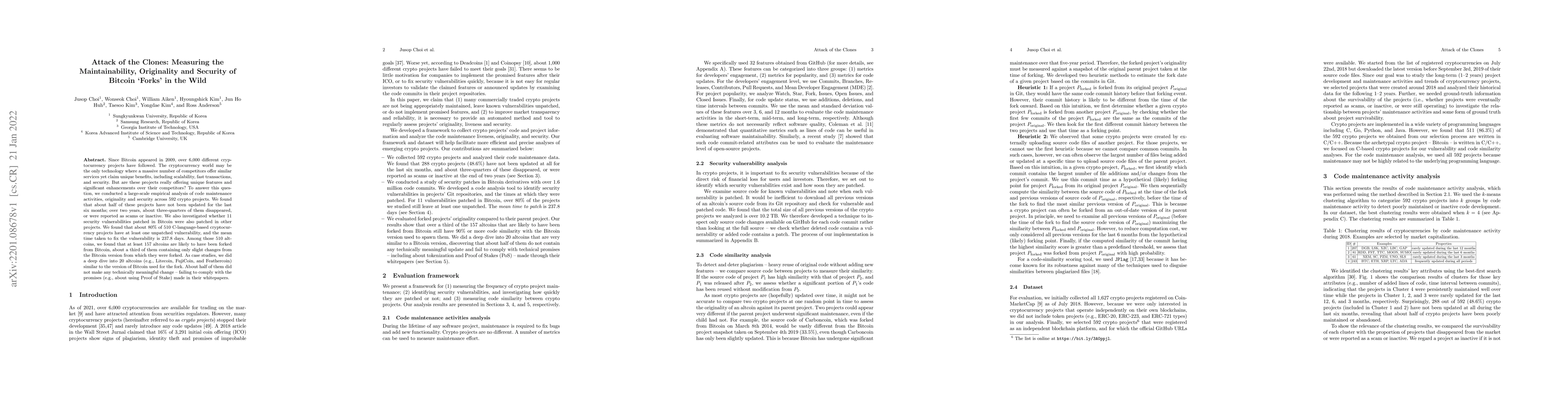 Thumbnail for Attack of the Clones: Measuring the Maintainability, Originality and
  Security of Bitcoin 'Forks' in the Wild