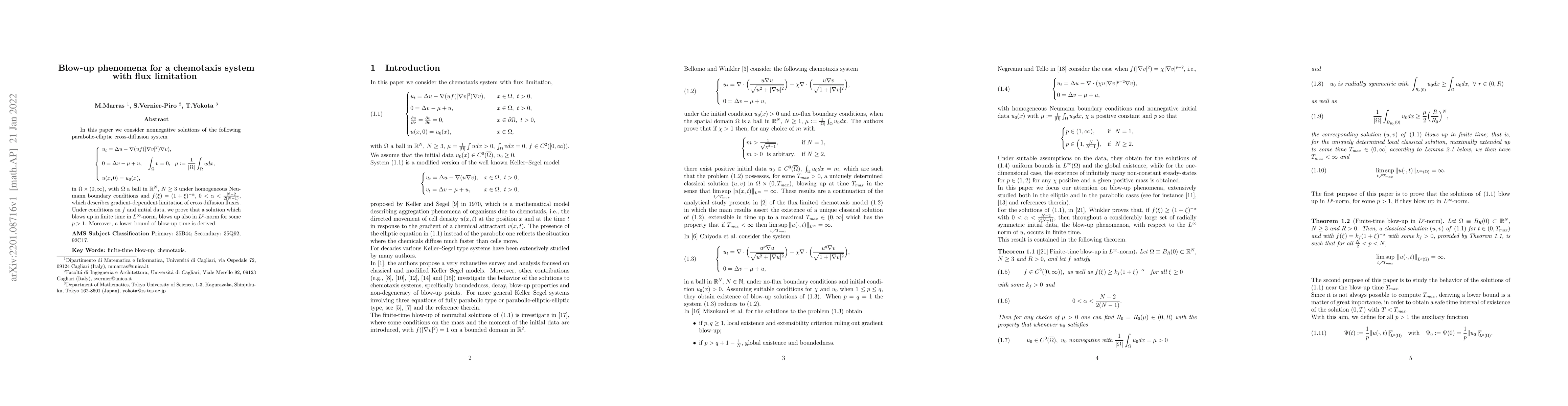Thumbnail for Blow-up phenomena for a chemotaxis system with flux limitation