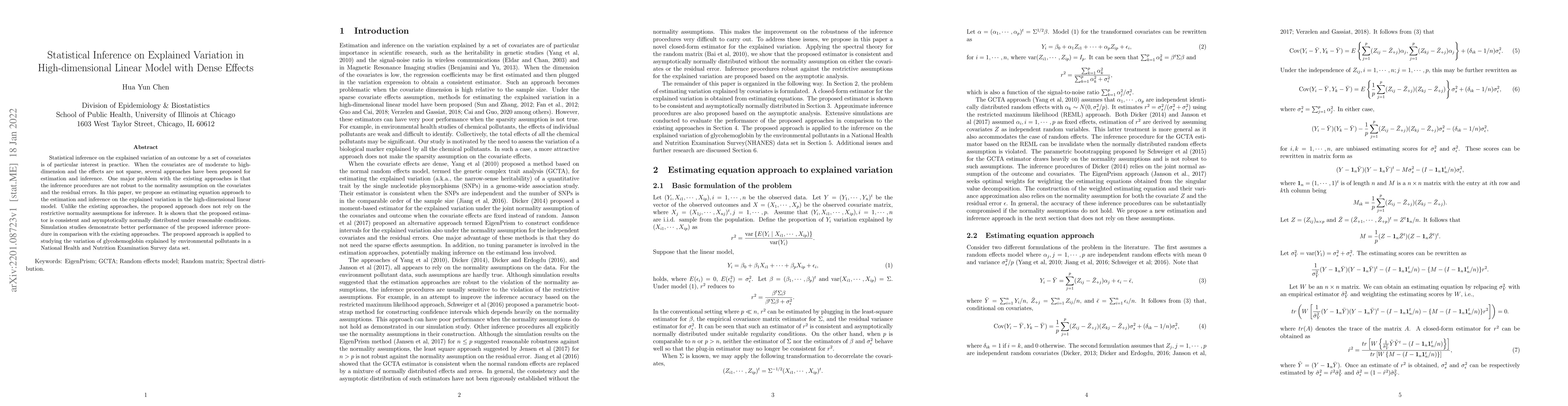 Thumbnail for Statistical Inference on Explained Variation in High-dimensional Linear
  Model with Dense Effects