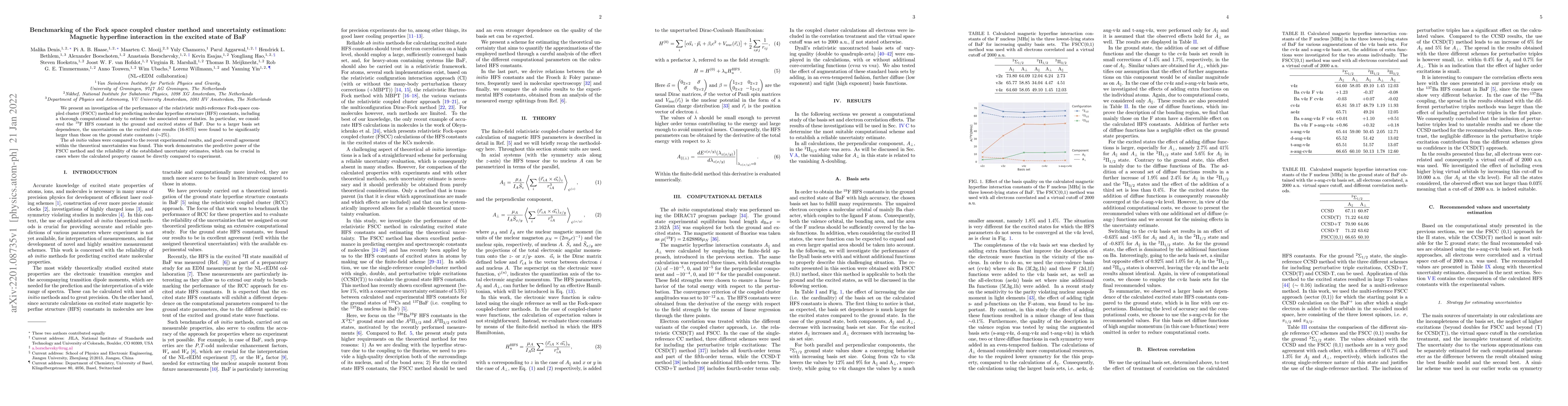 Thumbnail for Benchmarking of the Fock space coupled cluster method and uncertainty
  estimation: Magnetic hyperfine interaction in the excited state of BaF