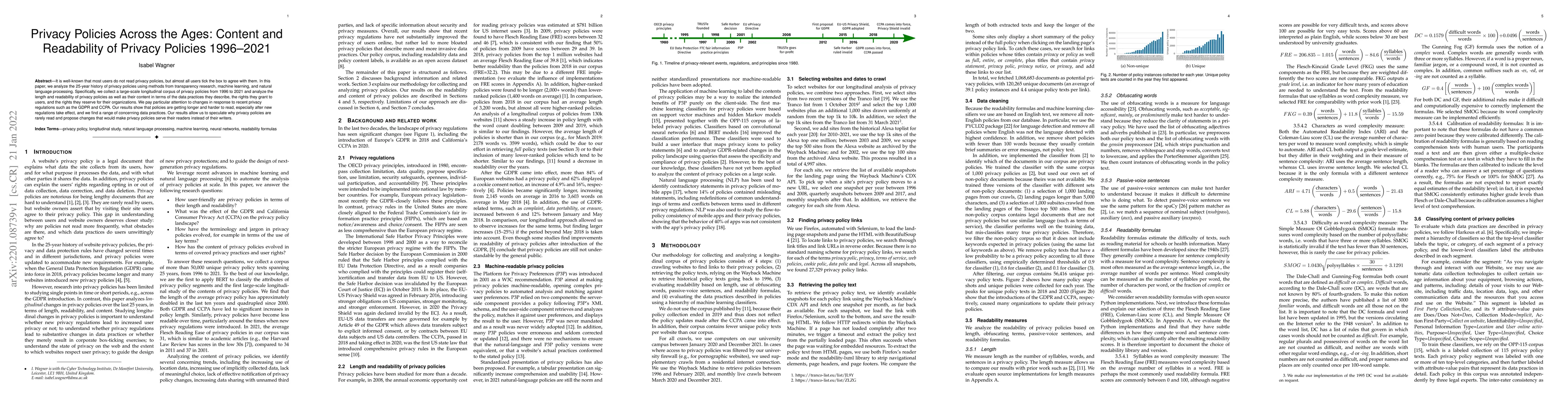 Thumbnail for Privacy Policies Across the Ages: Content and Readability of Privacy
  Policies 1996--2021