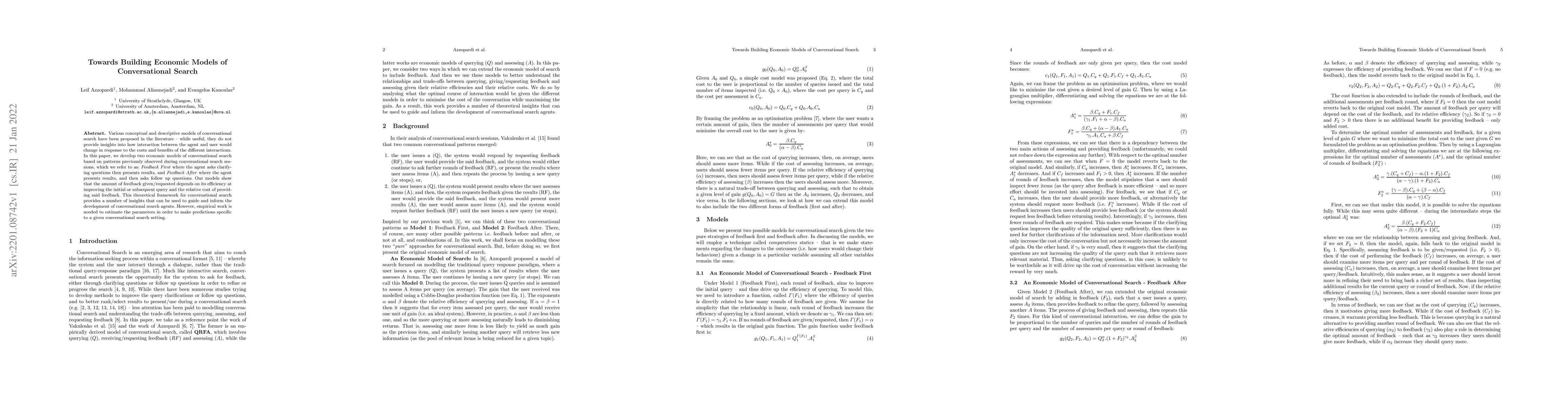 Thumbnail for Towards Building Economic Models of Conversational Search