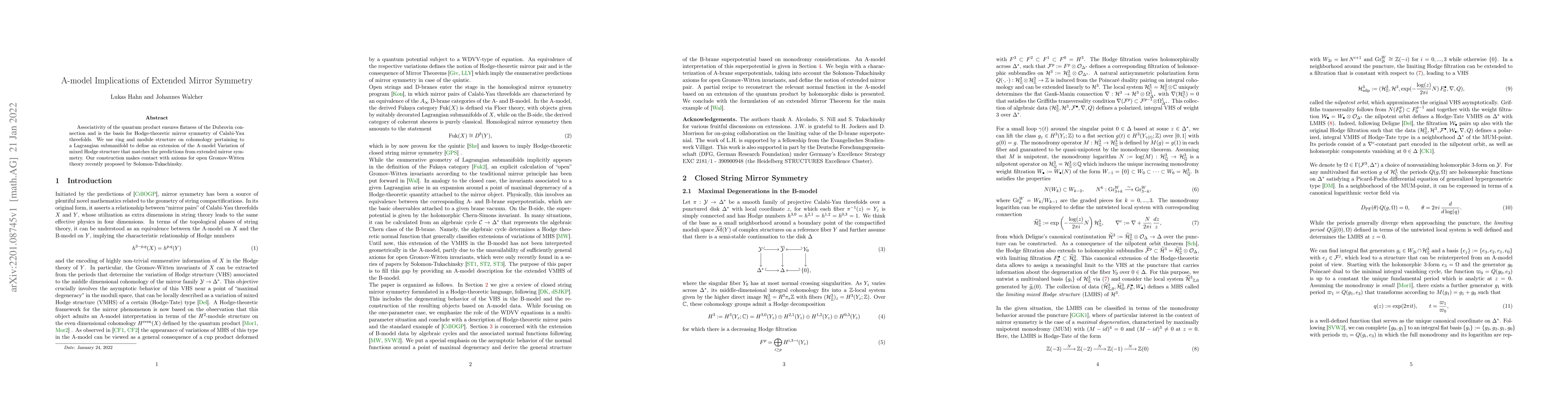 Thumbnail for A-model Implications of Extended Mirror Symmetry