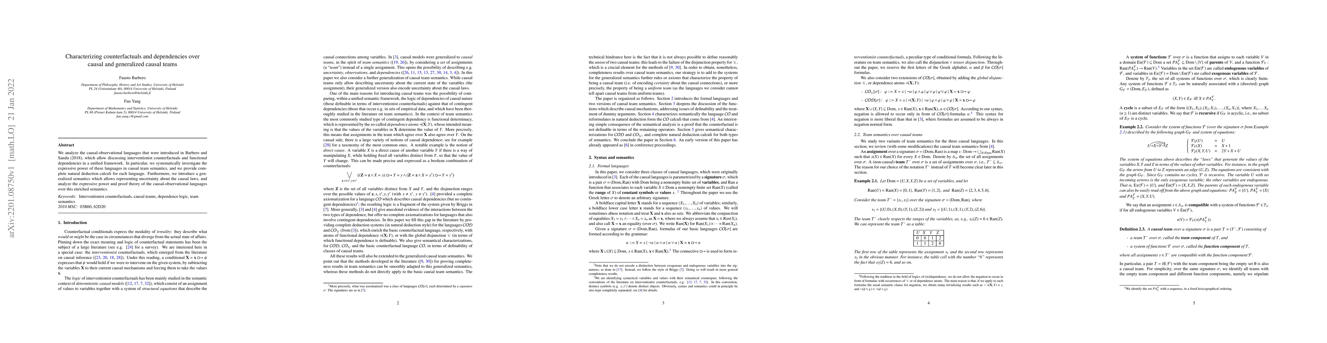 Thumbnail for Characterizing counterfactuals and dependencies over causal and
  generalized causal teams
