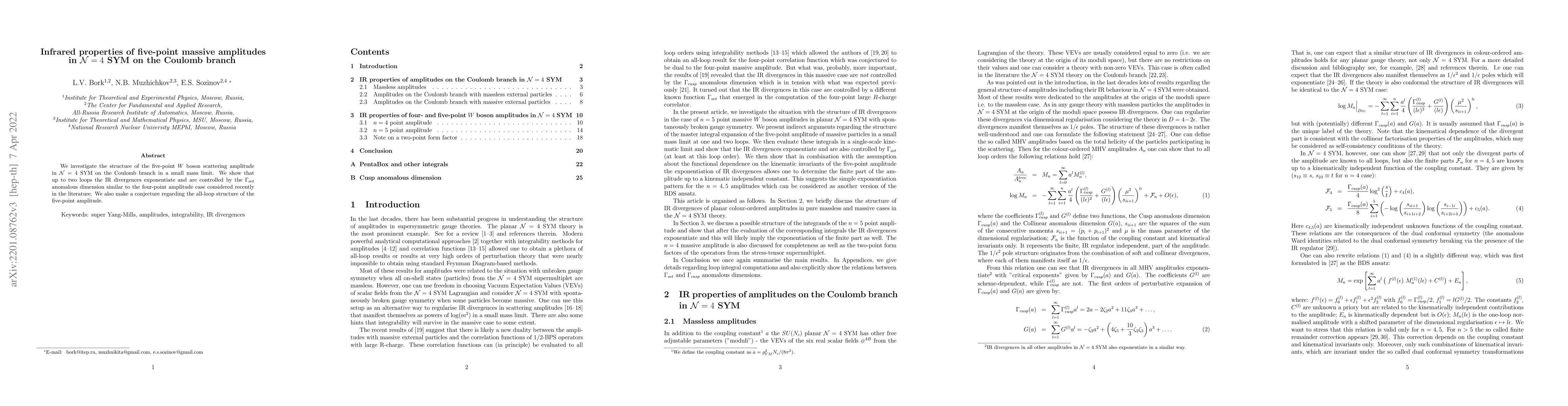 Thumbnail for Infrared properties of five-point massive amplitudes in N=4 SYM on the
  Coulomb branch