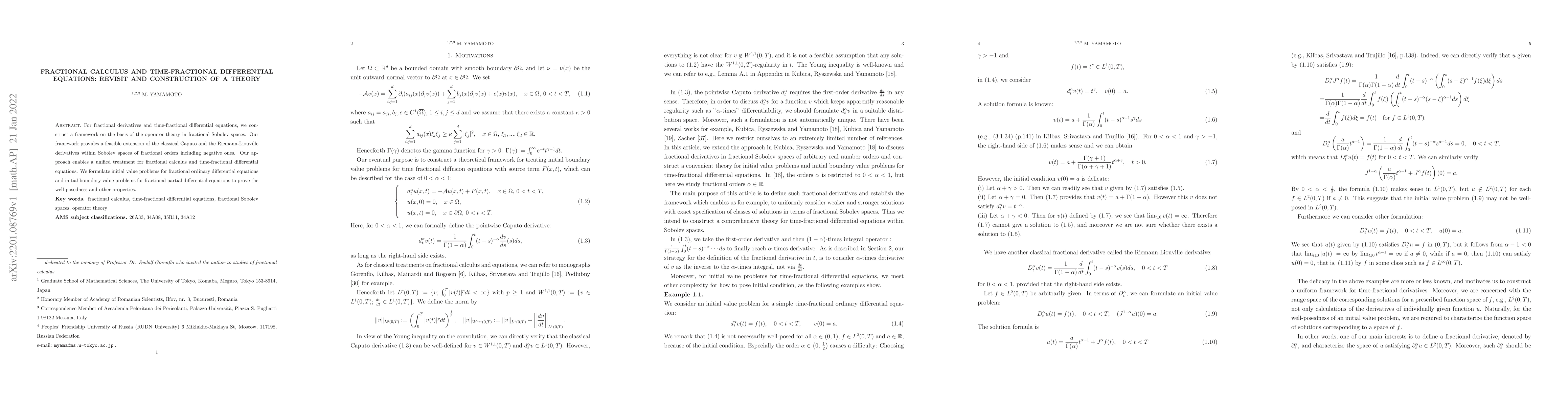 Thumbnail for Fractional calculus and time-fractional differential equations: revisit
  and construction of a theory