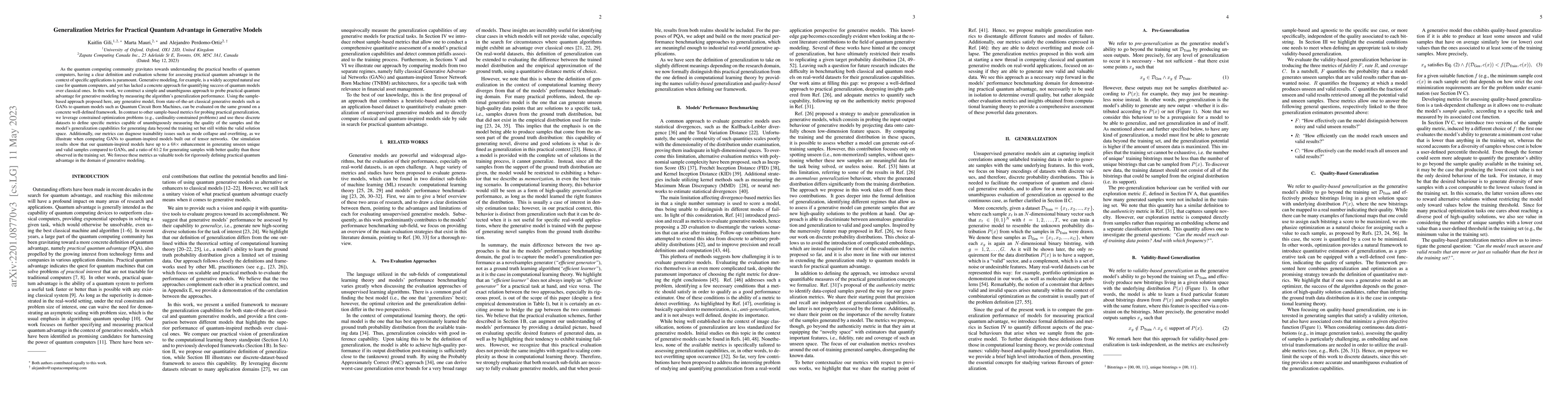 Thumbnail for Generalization Metrics for Practical Quantum Advantage in Generative
  Models