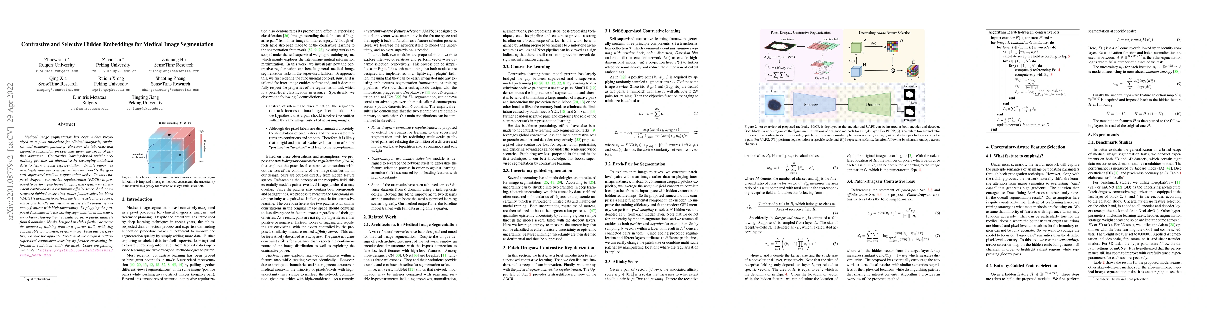 Thumbnail for Contrastive and Selective Hidden Embeddings for Medical Image
  Segmentation
