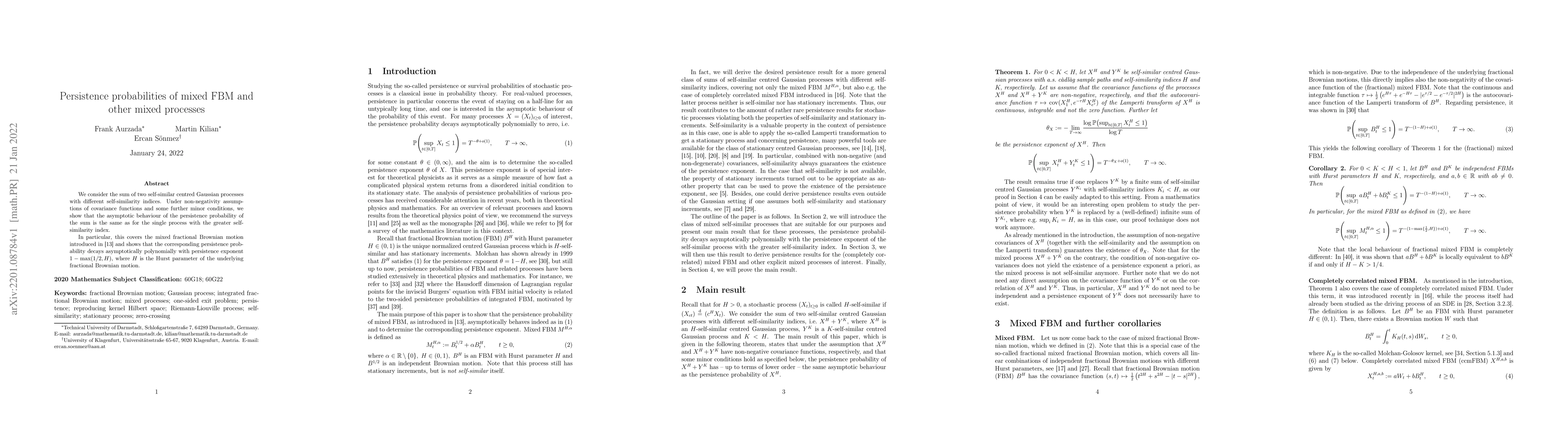 Thumbnail for Persistence probabilities of mixed FBM and other mixed processes