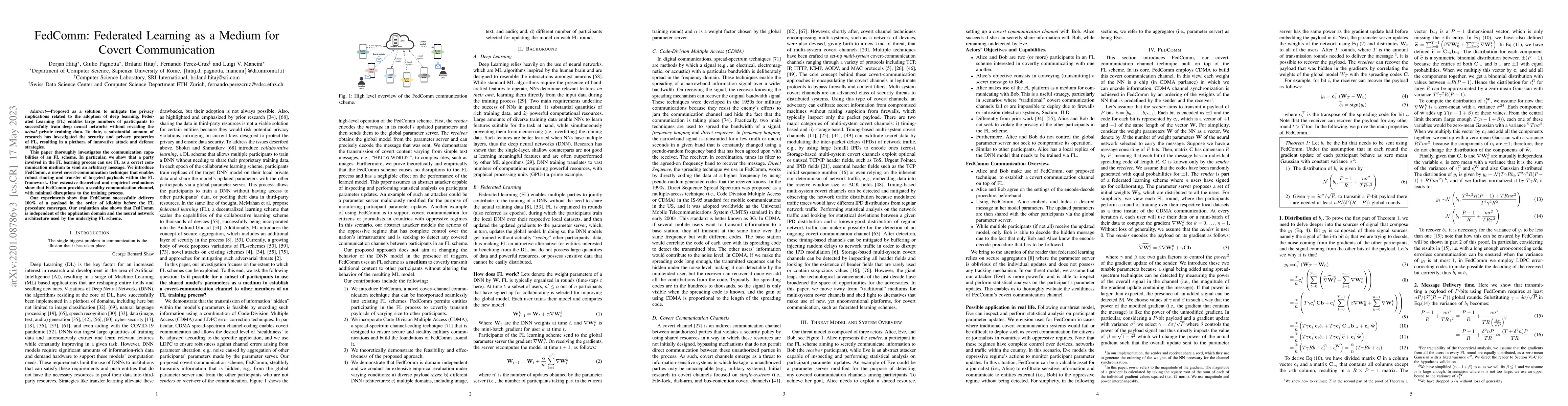 Thumbnail for FedComm: Federated Learning as a Medium for Covert Communication