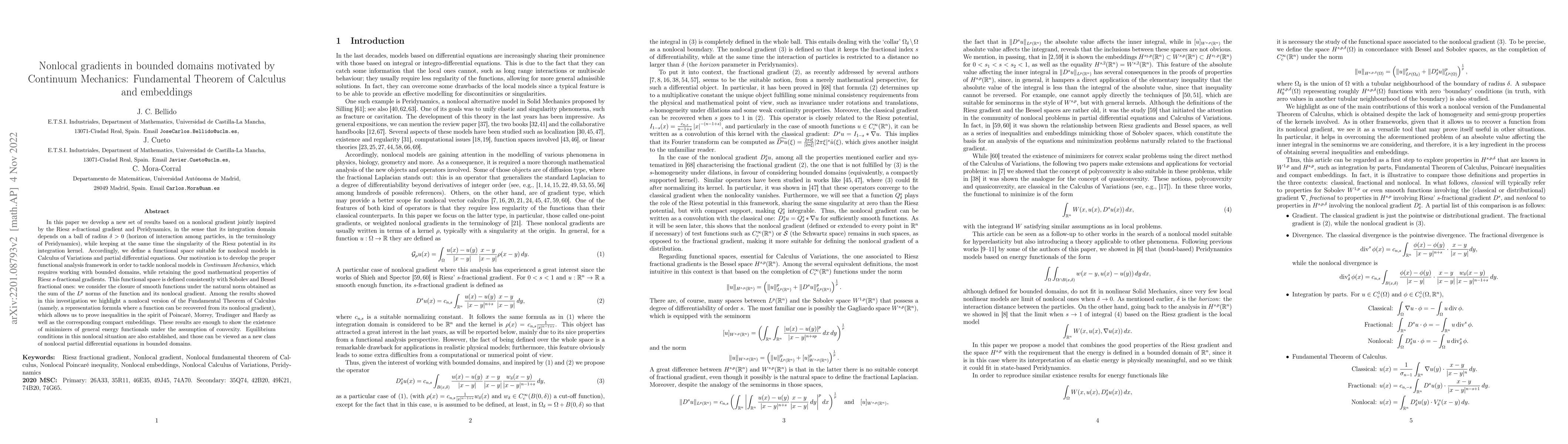 Thumbnail for Nonlocal gradients in bounded domains motivated by Continuum Mechanics:
  Fundamental Theorem of Calculus and embeddings