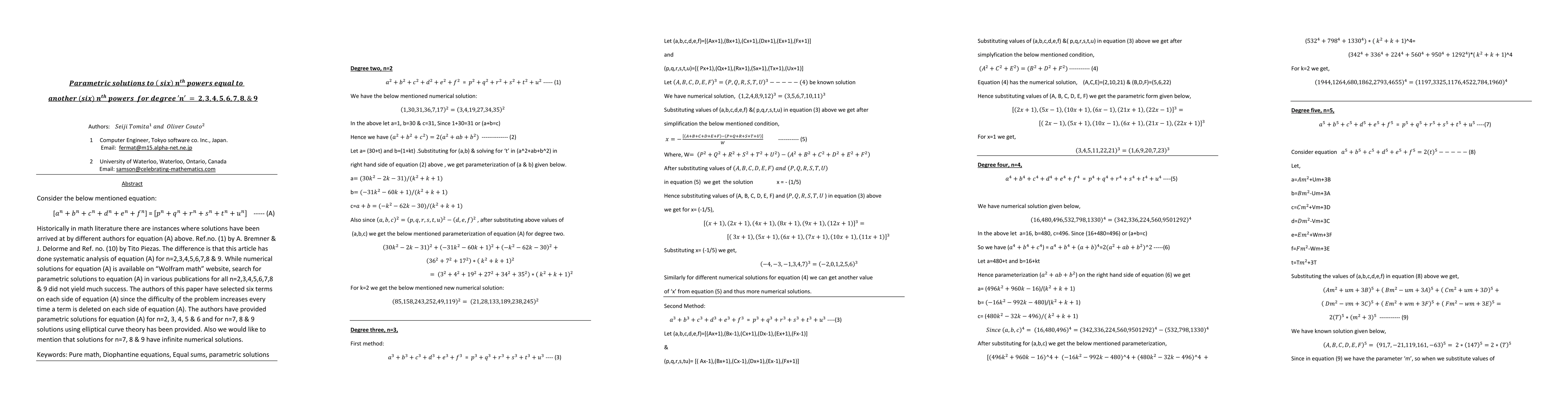 Thumbnail for Parametric Solution to six n degree powers for degree two, three, four,
  five, six , seven, eight, and nine