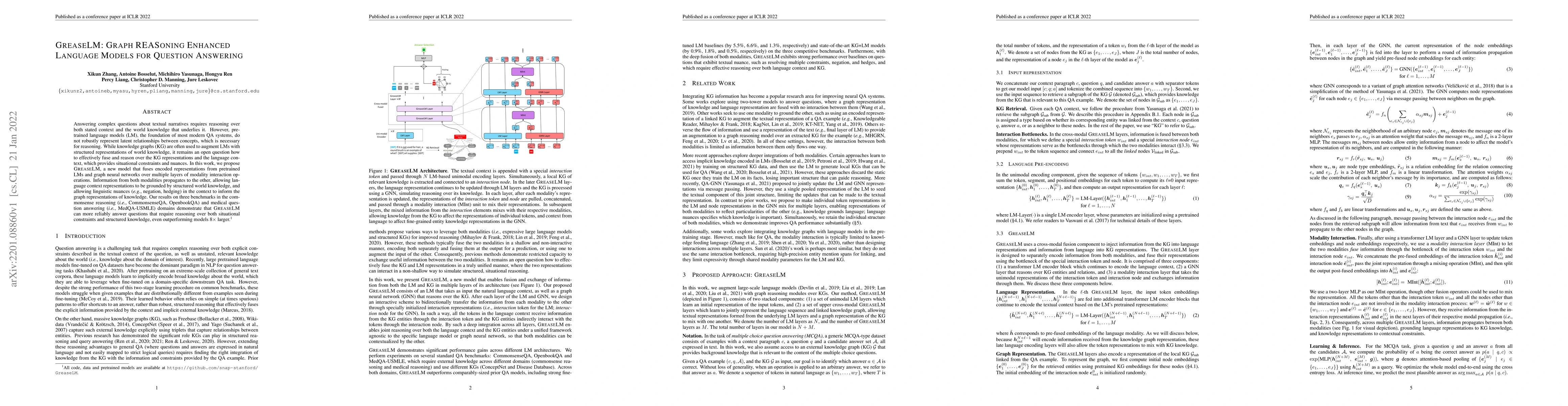 Thumbnail for GreaseLM: Graph REASoning Enhanced Language Models for Question
  Answering