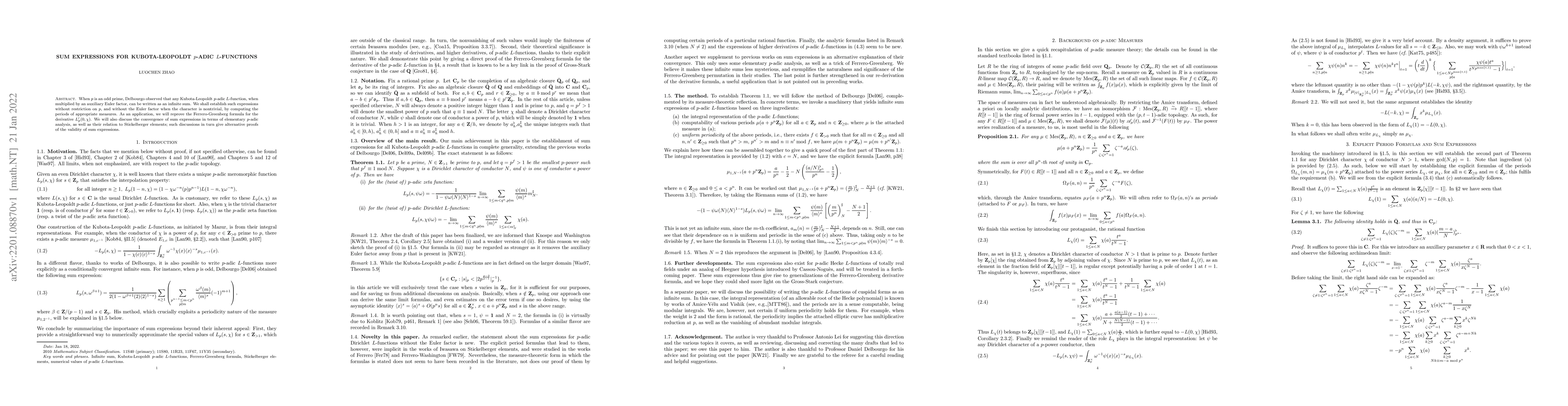Thumbnail for Sum Expressions for Kubota-Leopoldt $p$-adic $L$-functions