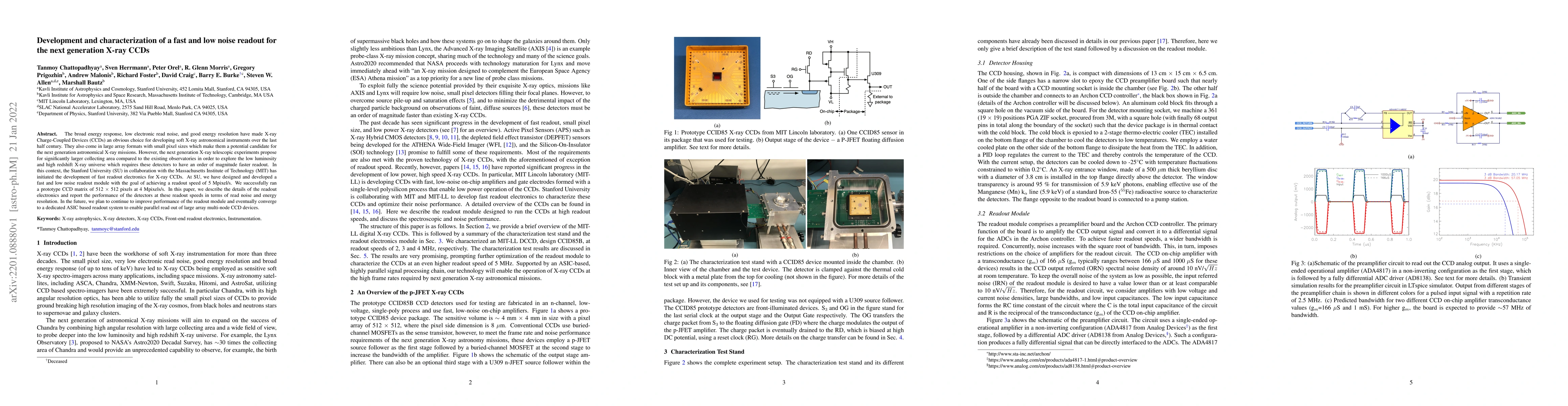 Thumbnail for Development and characterization of a fast and low noise readout for the
  next generation X-ray CCDs