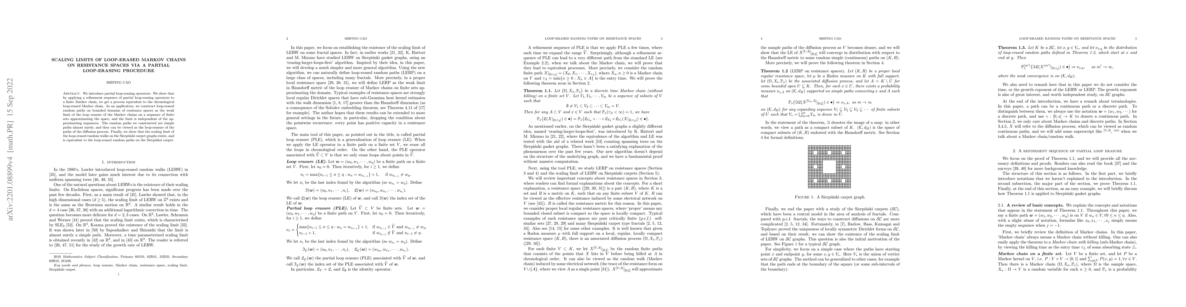 Thumbnail for Scaling limits of loop-erased Markov chains on resistance spaces via a
  partial loop-erasing procedure