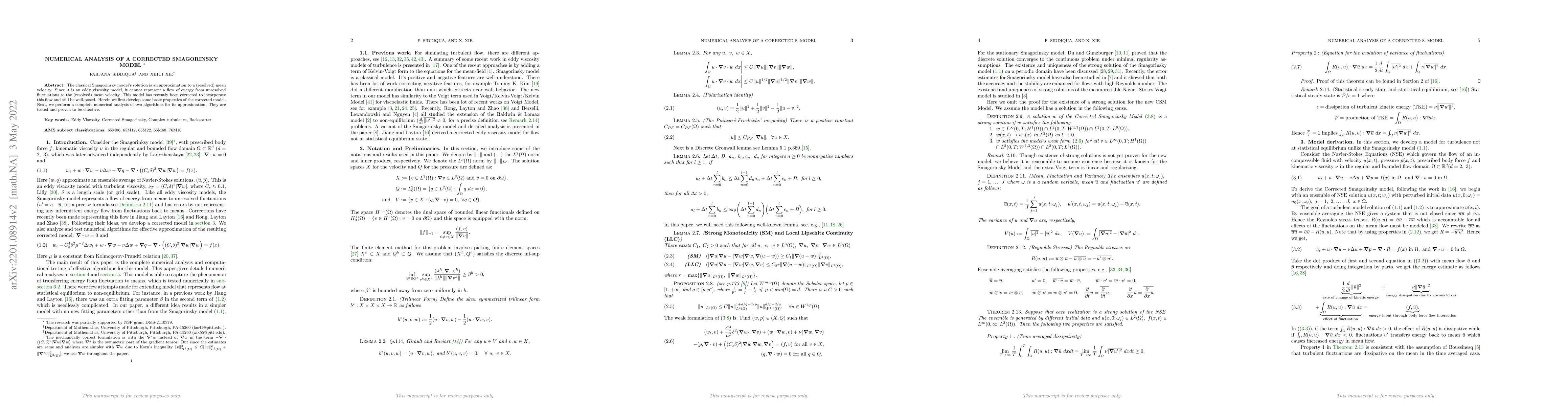 Thumbnail for Numerical Analysis of a Corrected Smagorinsky Model