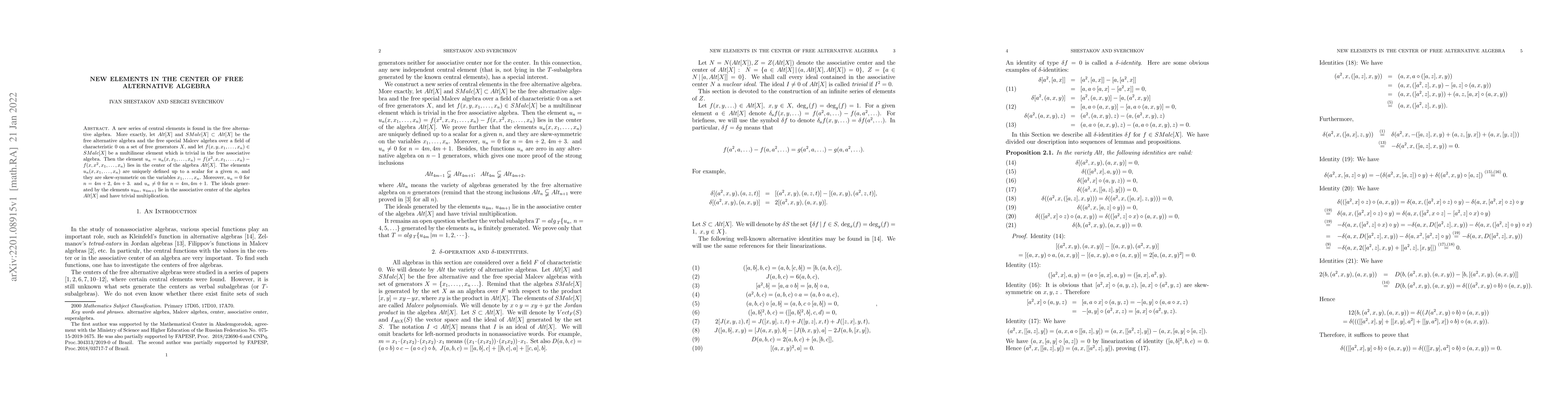 Thumbnail for New elements in the center of free alternative algebra