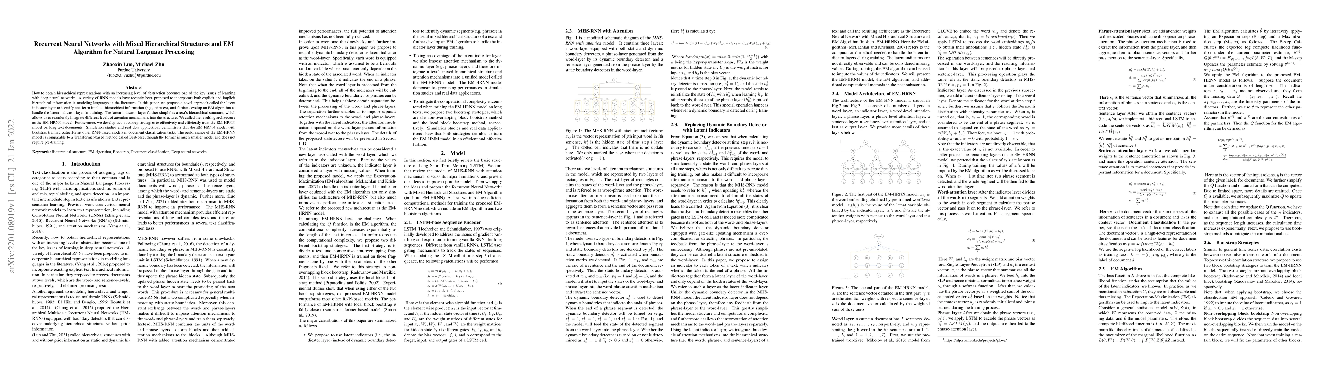 Thumbnail for Recurrent Neural Networks with Mixed Hierarchical Structures and EM
  Algorithm for Natural Language Processing