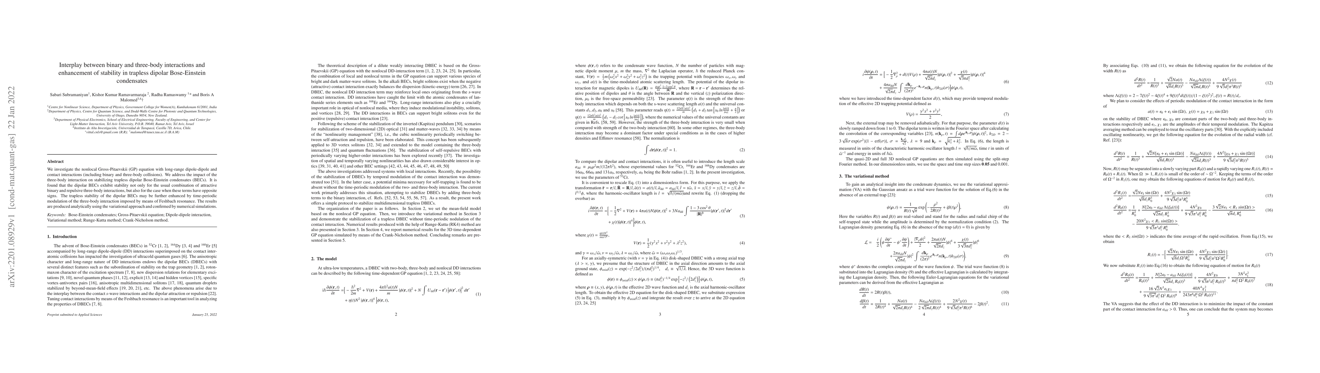 Thumbnail for Interplay between binary and three-body interactions and enhancement of
  stability in trapless dipolar Bose-Einstein condensates