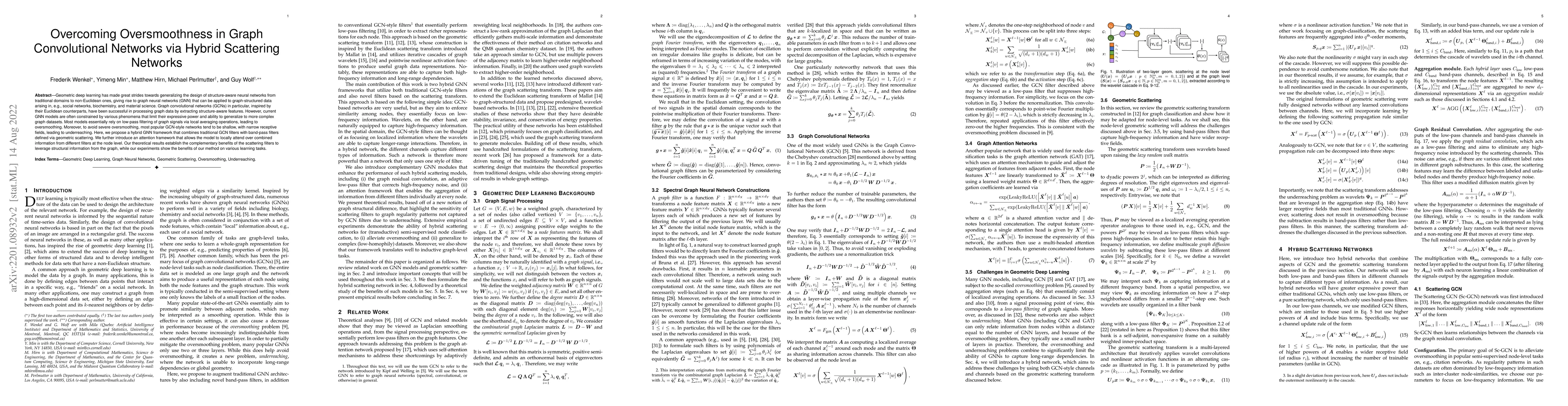 Thumbnail for Overcoming Oversmoothness in Graph Convolutional Networks via Hybrid
  Scattering Networks