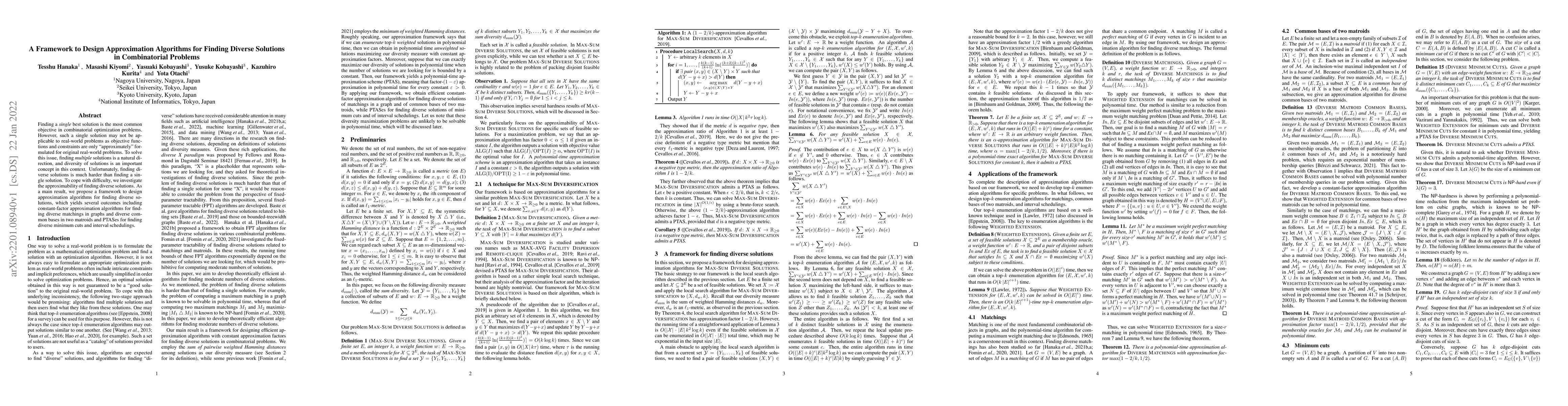 Thumbnail for A Framework to Design Approximation Algorithms for Finding Diverse
  Solutions in Combinatorial Problems