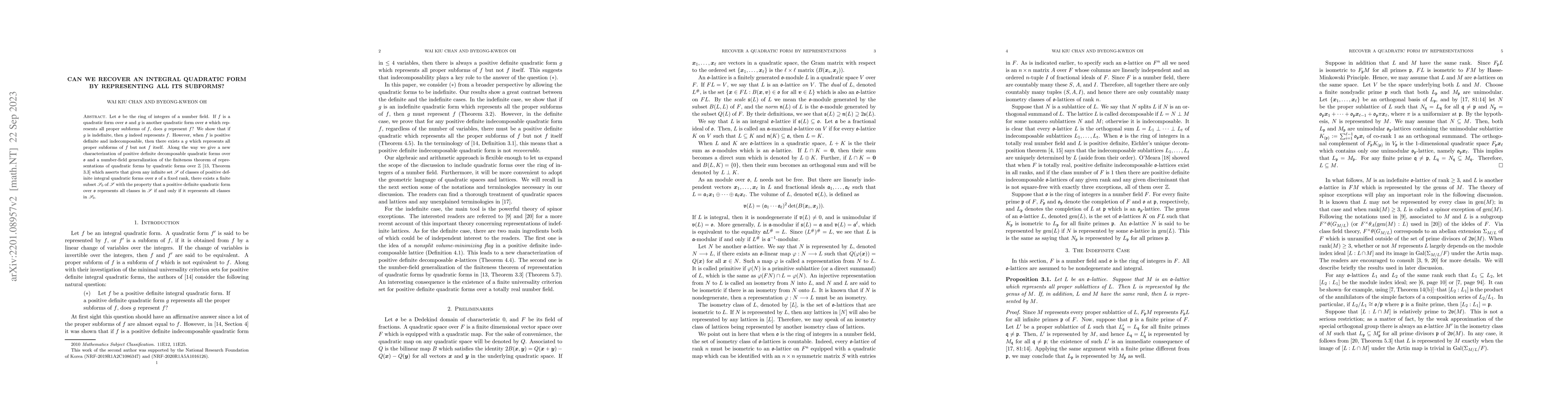 Thumbnail for Can we recover an integral quadratic form by representing all its
  subforms?