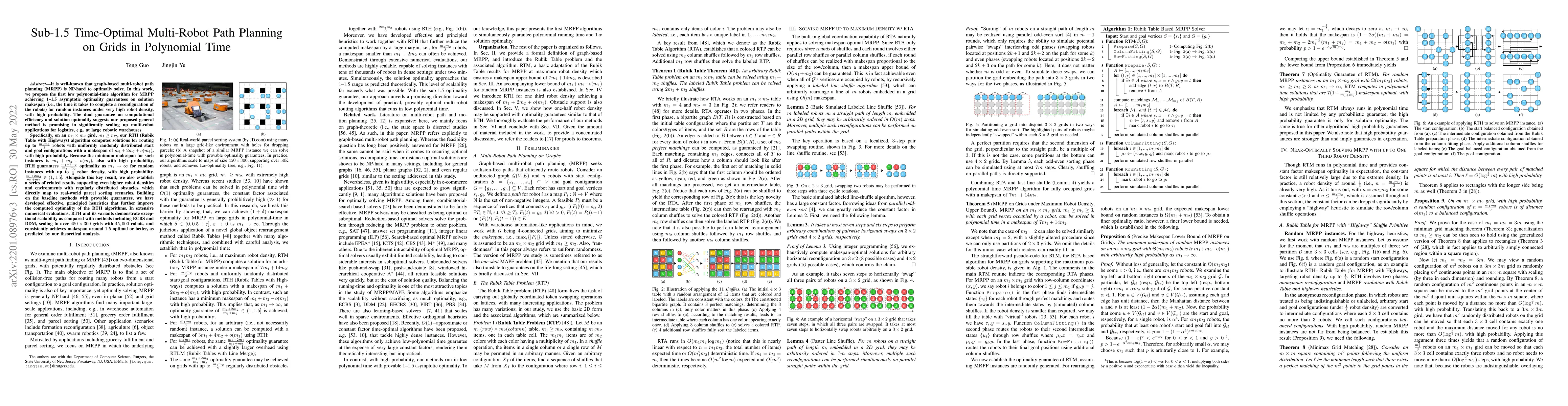 Thumbnail for Sub-1.5 Time-Optimal Multi-Robot Path Planning on Grids in Polynomial
  Time