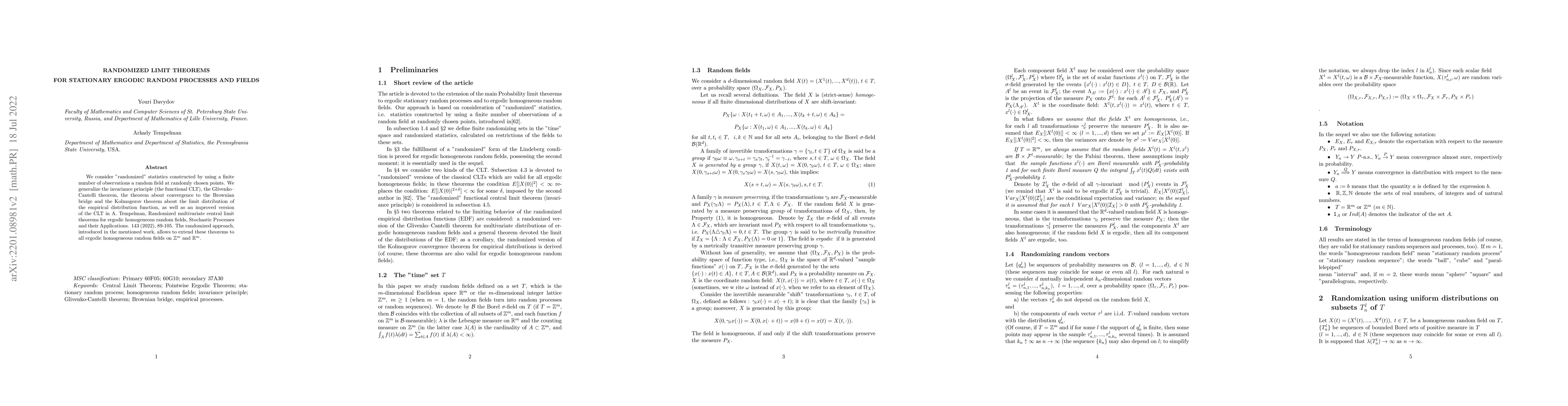 Thumbnail for Randomized limit theorems for stationary ergodic random processes and
  fields