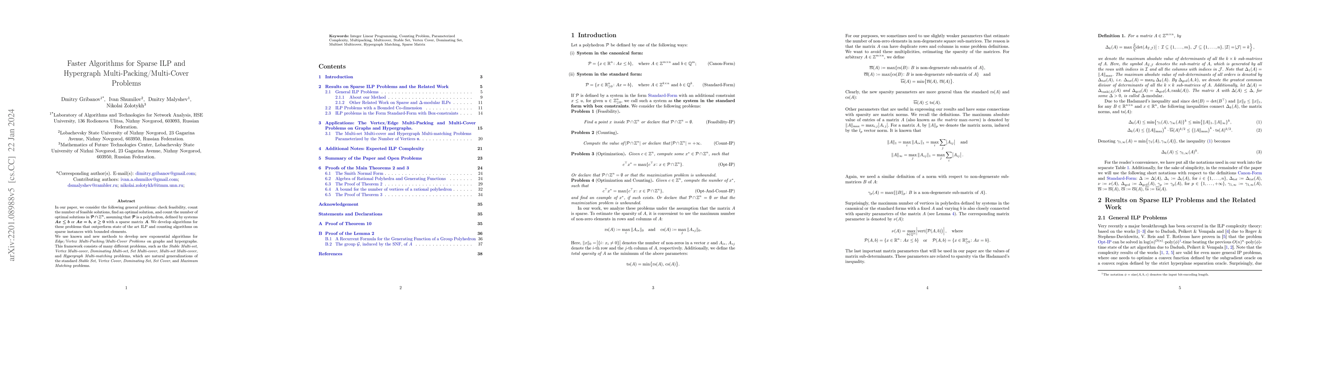 Thumbnail for Faster Algorithms for Sparse ILP and Hypergraph
  Multi-Packing/Multi-Cover Problems