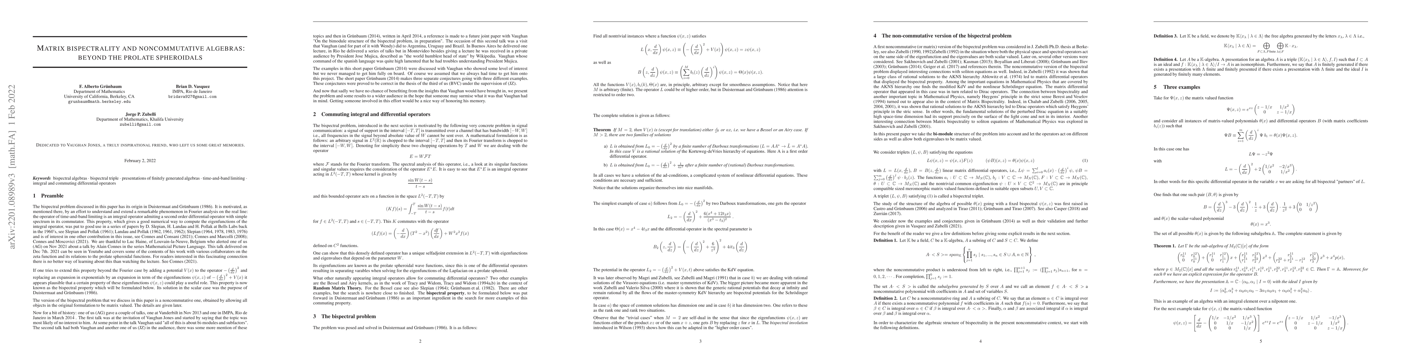 Thumbnail for Matrix Bispectrality and Noncommutative Algebras: beyond the prolate
  spheroidals