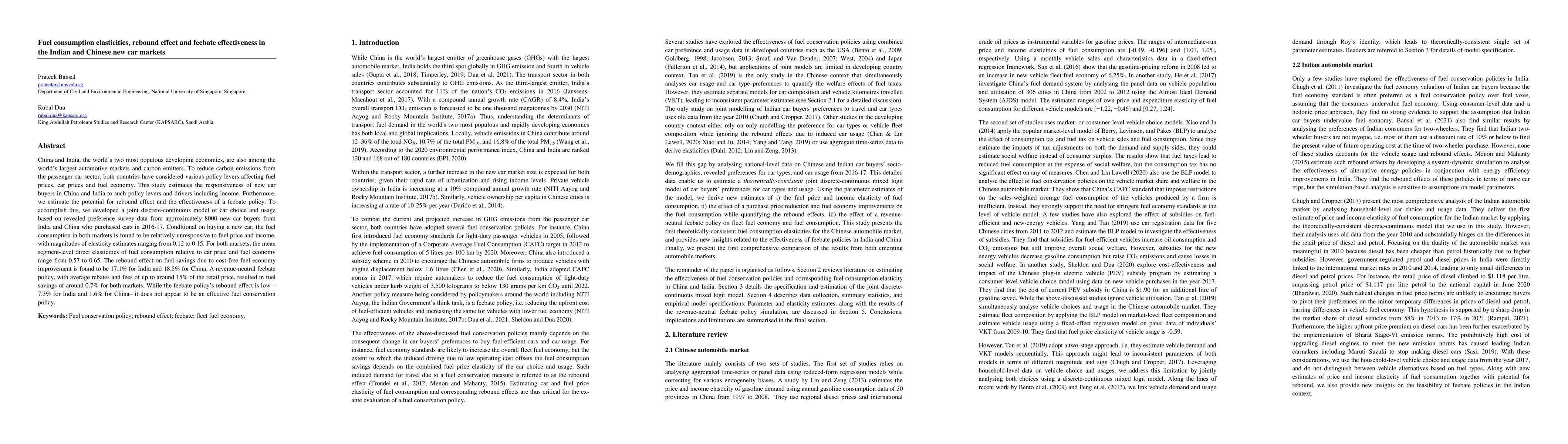 Thumbnail for Fuel consumption elasticities, rebound effect and feebate effectiveness
  in the Indian and Chinese new car markets