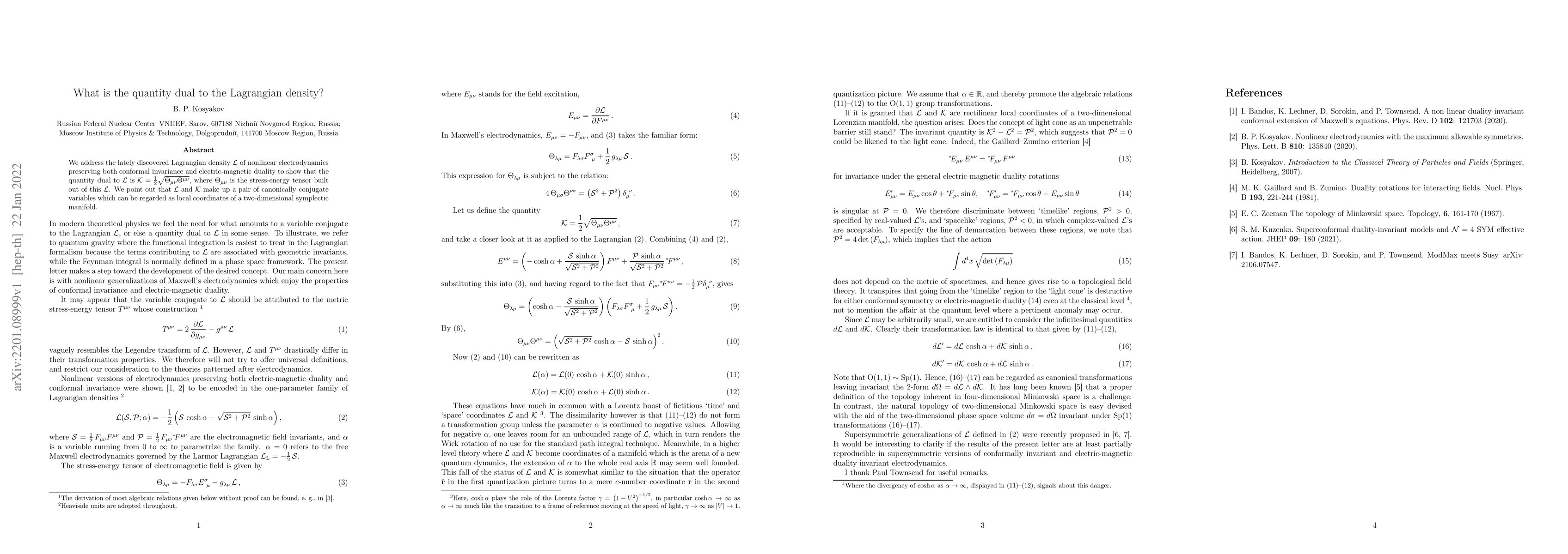 Thumbnail for What is the quantity dual to the Lagrangian density?