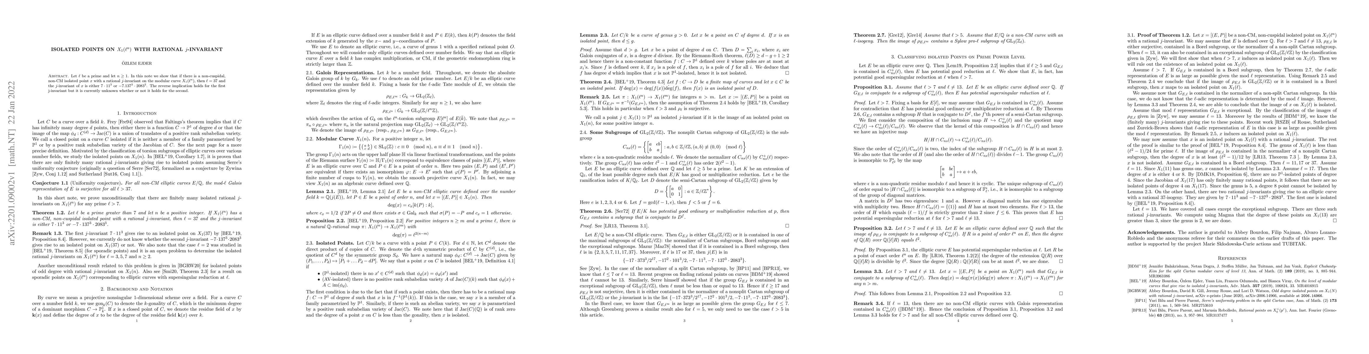 Thumbnail for Isolated Points on $X_1(\ell^n)$ with rational $j$-invariant}