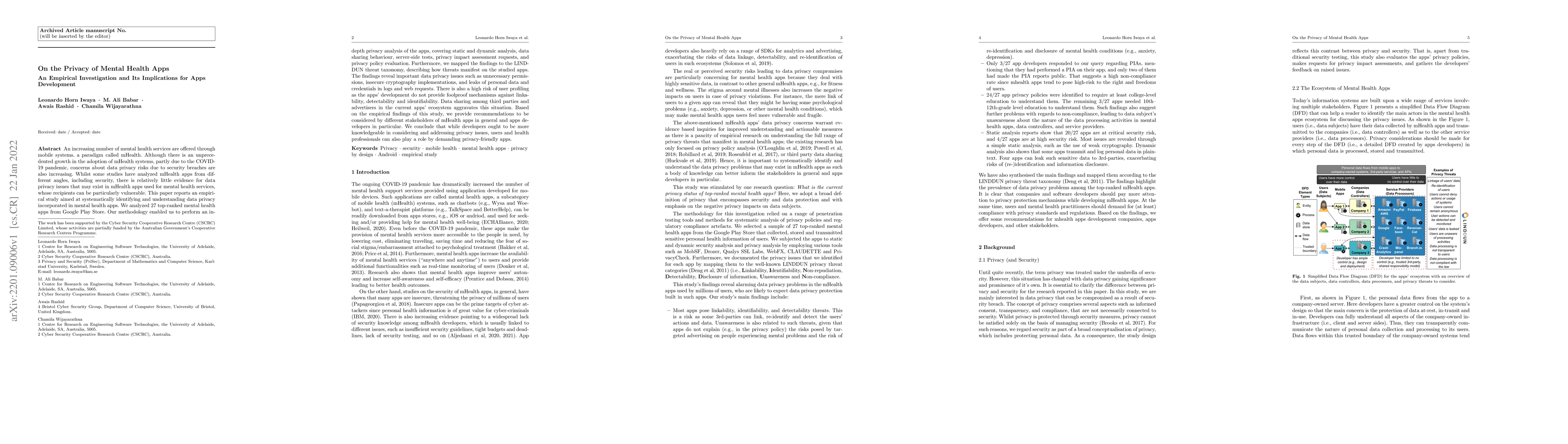 Thumbnail for On the Privacy of Mental Health Apps: An Empirical Investigation and its
  Implications for Apps Development
