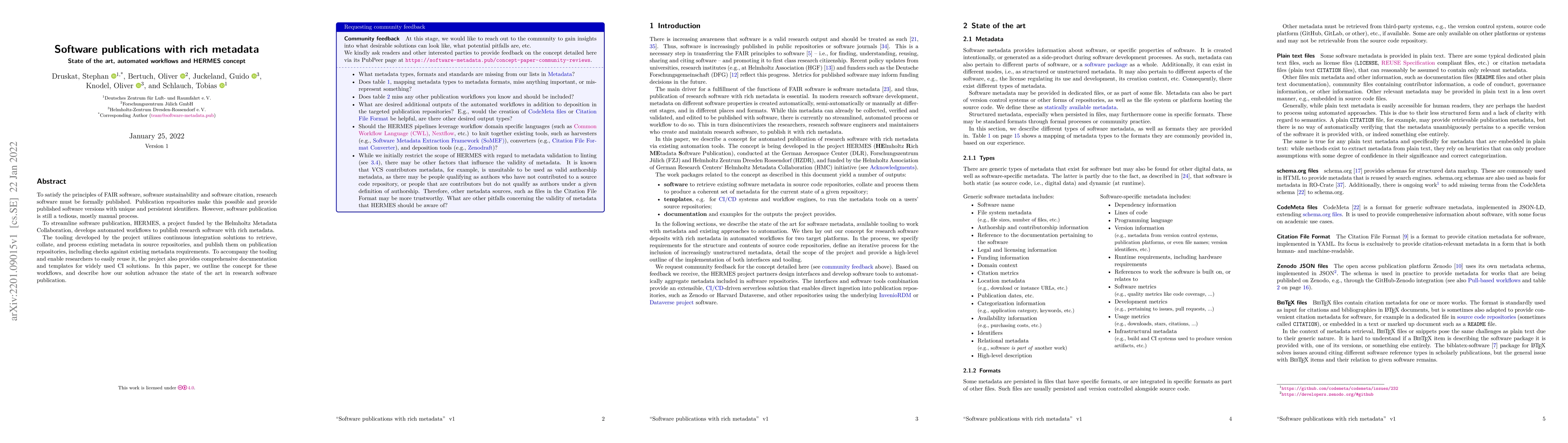 Thumbnail for Software publications with rich metadata: state of the art, automated
  workflows and HERMES concept