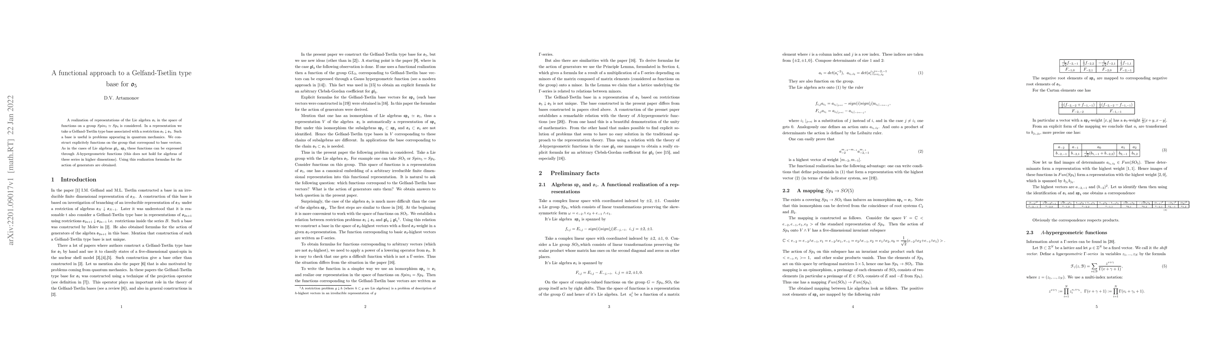 Thumbnail for A functional approach to a Gelfand-Tsetlin type base for
  $\mathfrak{o}_5$