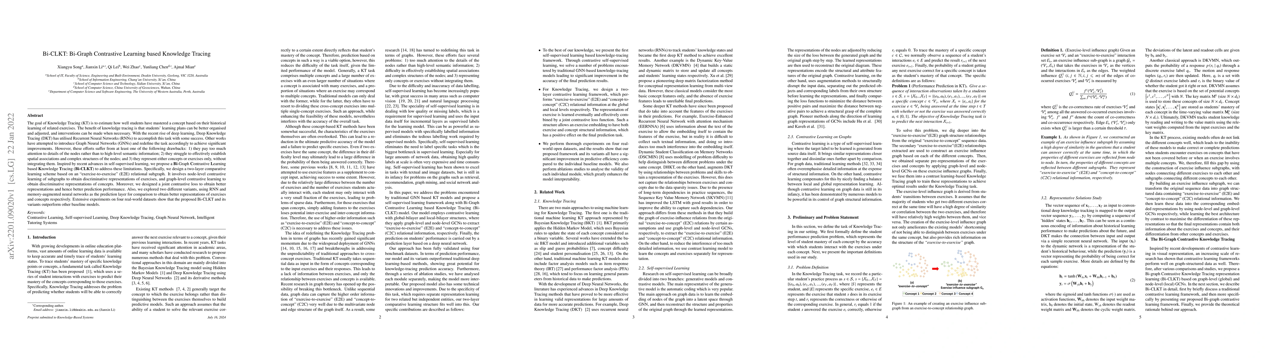Thumbnail for Bi-CLKT: Bi-Graph Contrastive Learning based Knowledge Tracing