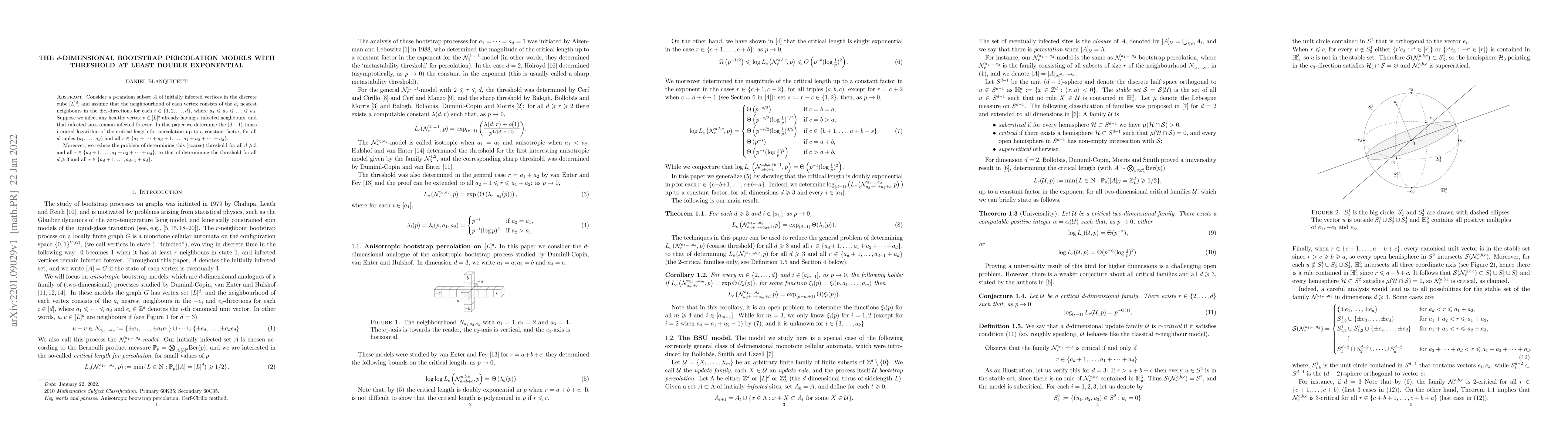 Thumbnail for The $d$-dimensional bootstrap percolation models with threshold at least
  double exponential