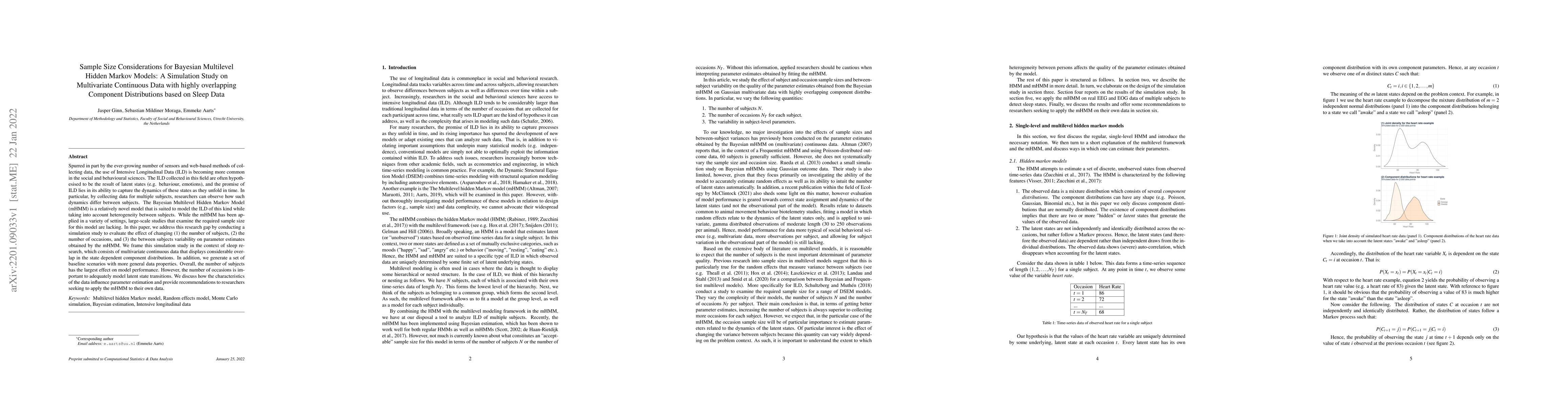 Thumbnail for Sample Size Considerations for Bayesian Multilevel Hidden Markov Models:
  A Simulation Study on Multivariate Continuous Data with highly overlapping
  Component Distributions based on Sleep Data