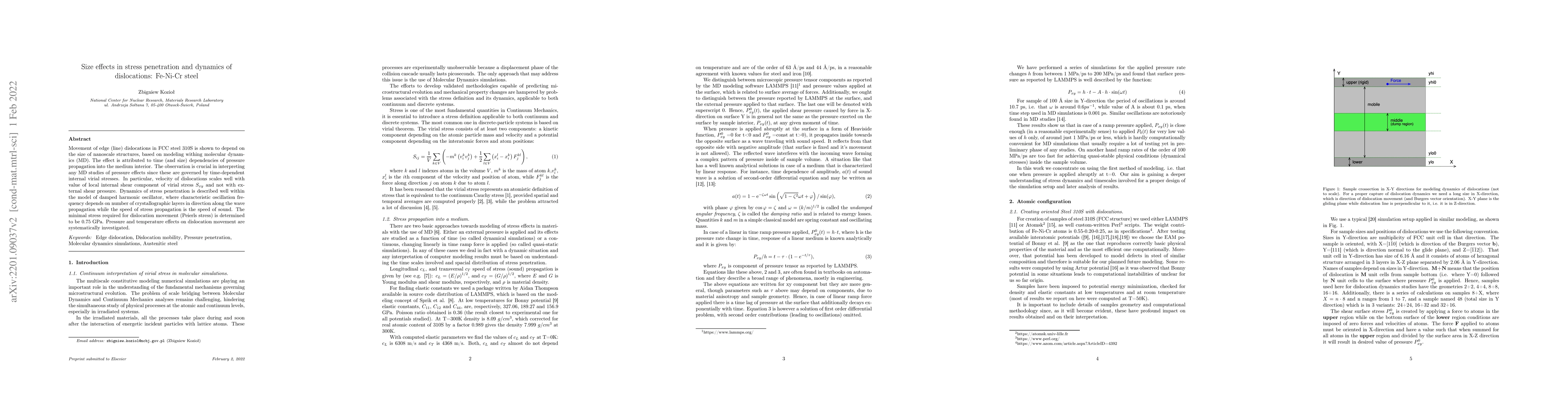 Thumbnail for Size effects in stress penetration and dynamics of dislocations:
  Fe-Ni-Cr steel