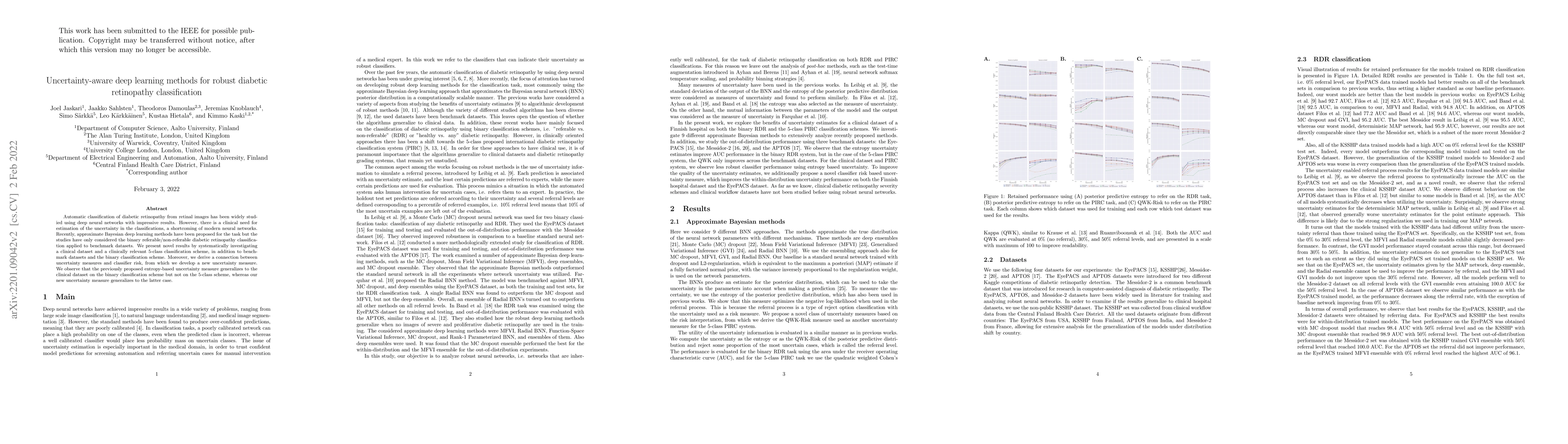 Thumbnail for Uncertainty-aware deep learning methods for robust diabetic retinopathy
  classification