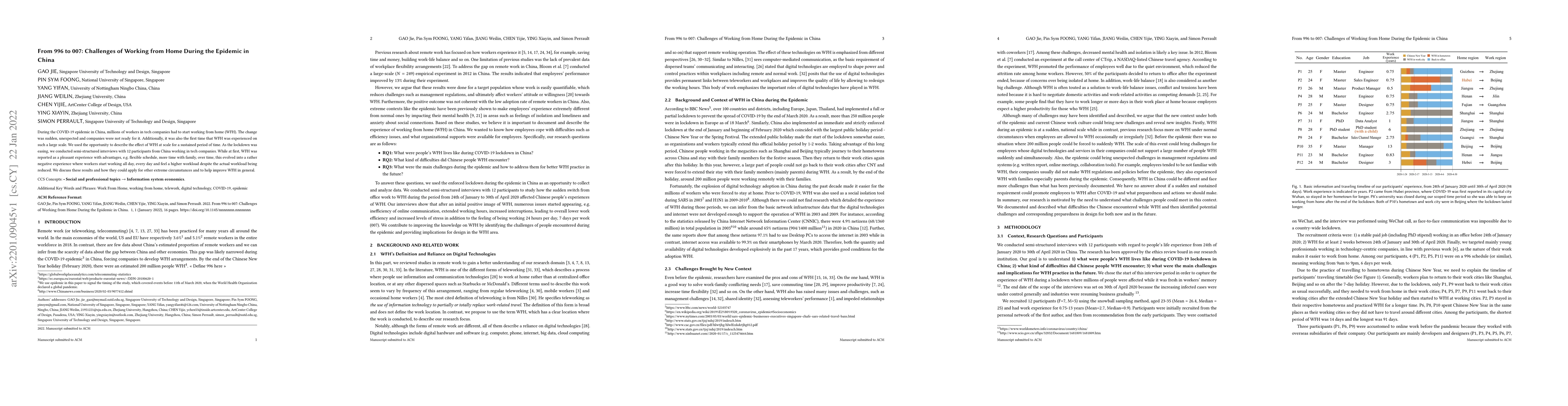Thumbnail for From 996 to 007: Challenges of Working from Home During the Epidemic in
  China
