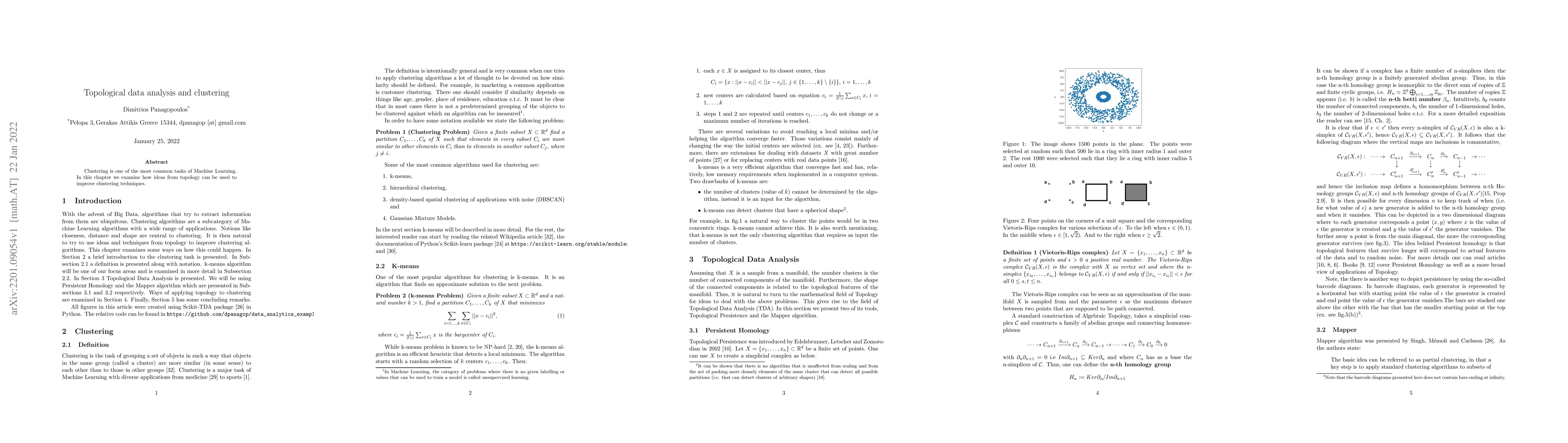 Thumbnail for Topological data analysis and clustering
