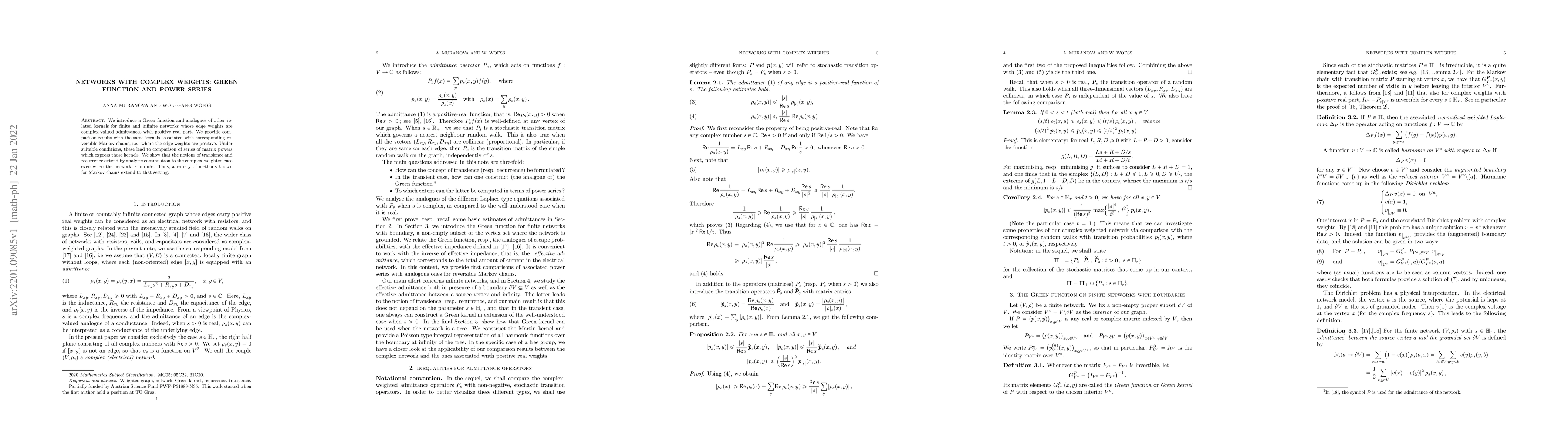 Thumbnail for Networks with complex weights: Green function and power series